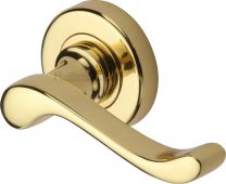 V3010-PB Heritage Brass Door Handle Lever Latch on 53mm Round Rose Bedford Design Polished Brass Finish