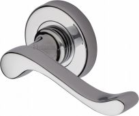 V3010-PC Heritage Brass Door Handle Lever Latch on 53mm Round Rose Bedford Design Polished Chrome Finish