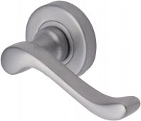 V3010-SC Heritage Brass Door Handle Lever Latch on 53mm Round Rose Bedford Design Satin Chrome Finish
