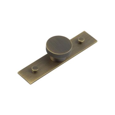 Click Here To Enlarge This Photo Of HOX-140AB-5090AB Frelan Hardware Hoxton Wenlock Cupboard Knob 40mm on Plain Backplate Antique Brass