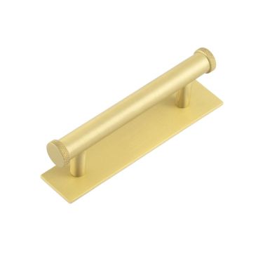 Click Here To Enlarge This Photo Of HOX-150SB-5050SB Frelan Hardware Hoxton Wenlock Cabinet Handle 96mm on Plain Backplate Satin Brass