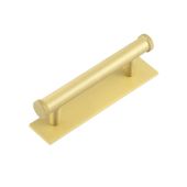 HOX-150SB-5050SB Frelan Hardware Hoxton Wenlock Cabinet Handle 96mm on Plain Backplate Satin Brass