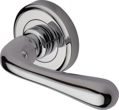 Click Here To Enlarge This Photo Of V3020-PC Heritage Brass Door Handle Lever Latch on Round Rose Charlbury Design Polished Chrome Finish