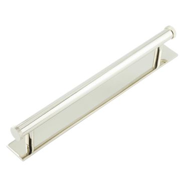 Click Here To Enlarge This Photo Of HOX-160PN-5060PN Frelan Hardware Hoxton Wenlock Cabinet Handle 224mm on Plain Backplate Polished Nickel