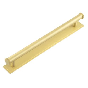 Click Here To Enlarge This Photo Of HOX-160SB-6060SB Frelan Hardware Hoxton Wenlock Cabinet Handle 224mm on Stepped Backplate Satin Brass