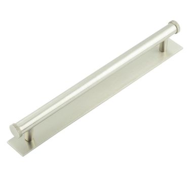 Click Here To Enlarge This Photo Of HOX-160SN-5060SN Frelan Hardware Hoxton Wenlock Cabinet Handle 224mm on Plain Backplate Satin Nickel