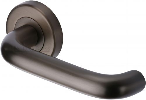 Click Here To Enlarge This Photo Of V3090-MB Heritage Brass Door Handle Lever Latch on Round Rose Harmony Design Matt Bronze Finish