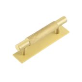 HOX-2050SB-5050SB Frelan Hardware Hoxton Taplow Cabinet Handle 96mm on Plain Backplate Satin Brass