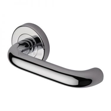 Click Here To Enlarge This Photo Of V3090-PC Heritage Brass Door Handle Lever Latch on Round Rose Harmony Design Polished Chrome Finish