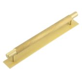 HOX-2060SB-5060SB Frelan Hardware Hoxton Taplow Cabinet Handle 224mm on Plain Backplate Satin Brass