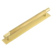 HOX-2060SB-6060SB Frelan Hardware Hoxton Taplow Cabinet Handle 224mm on Stepped Backplate Satin Brass