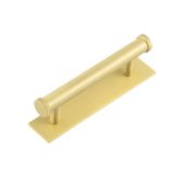 HOX-250SB-5050SB Frelan Hardware Hoxton Thaxted Cabinet Handle 96mm on Plain Backplate Satin Brass