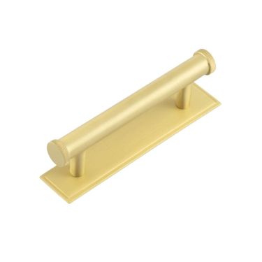 Click Here To Enlarge This Photo Of HOX-250SB-6050SB Frelan Hardware Hoxton Thaxted Cabinet Handle 96mm on Stepped Backplate Satin Brass
