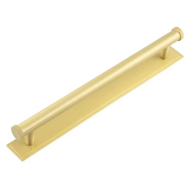 Click Here To Enlarge This Photo Of HOX-260SB-6060SB Frelan Hardware Hoxton Thaxted Cabinet Handle 224mm on Stepped Backplate Satin Brass
