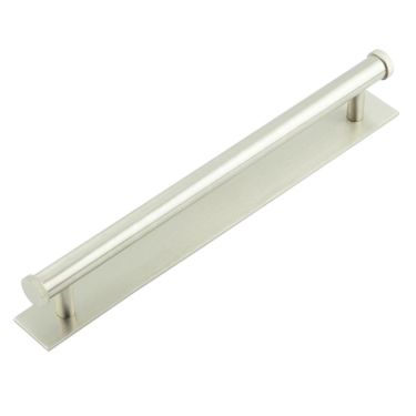 Click Here To Enlarge This Photo Of HOX-260SN-5060SN Frelan Hardware Hoxton Thaxted Cabinet Handle 224mm on Plain Backplate Satin Nickel