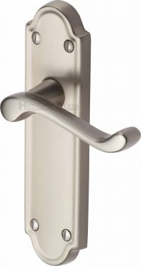 Click Here To Enlarge This Photo Of V313-SN Heritage Brass Door Handle Lever Latch Meridian Design Satin Nickel Finish