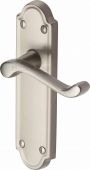 V313-SN Heritage Brass Door Handle Lever Latch Meridian Design Satin Nickel Finish