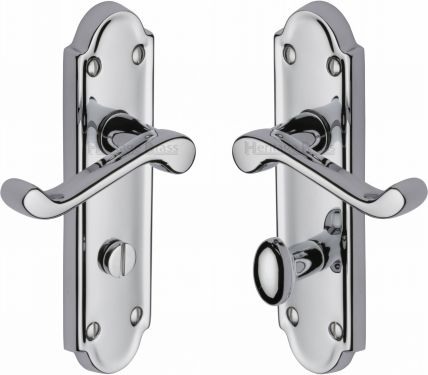 Click Here To Enlarge This Photo Of V330-PC Heritage Brass Door Handle For Bathroom Meridian Design Polished Chrome Finish