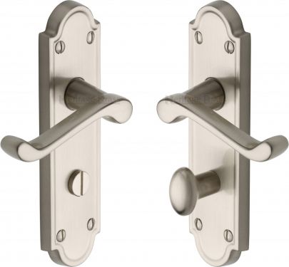 Click Here To Enlarge This Photo Of V330-SN Heritage Brass Door Handle For Bathroom Meridian Design Satin Nickel Finish