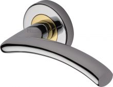 V3490-CB Heritage Brass Door Handle Lever Latch on Round Rose Centaur Design Chrome & Brass Finish