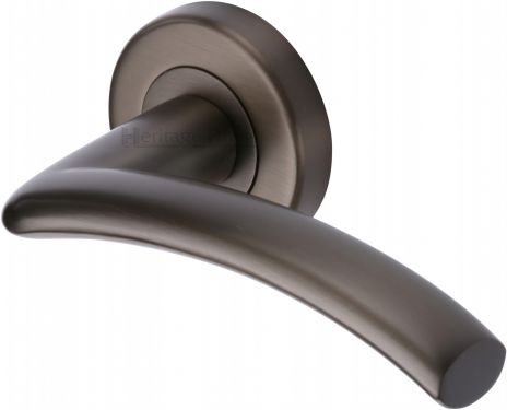 Click Here To Enlarge This Photo Of V3490-MB Heritage Brass Door Handle Lever Latch on Round Rose Centaur Design Matt Bronze Finish