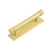 HOX-450SB-5050SB Frelan Hardware Hoxton Sturt Cabinet Handle 96mm on Plain Backplate Backplate Satin Brass