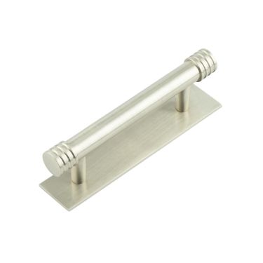Click Here To Enlarge This Photo Of HOX-450SN-5050SN Frelan Hardware Hoxton Sturt Cabinet Handle 96mm on Plain Backplate Backplate Satin Nickel
