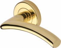 V3490-PB Heritage Brass Door Handle Lever Latch on Round Rose Centaur Design Polished Brass Finish