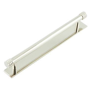Click Here To Enlarge This Photo Of HOX-460PN-5060PN Frelan Hardware Hoxton Sturt Cabinet Handle 224mm on Plain Backplate Backplate Polished Nickel