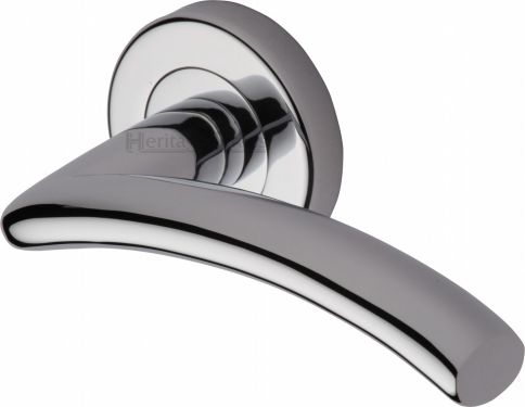 Click Here To Enlarge This Photo Of V3490-PC Heritage Brass Door Handle Lever Latch on Round Rose Centaur Design Polished Chrome Finish