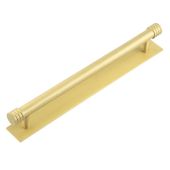 HOX-460SB-5060SB Frelan Hardware Hoxton Sturt Cabinet Handle 224mm on Plain Backplate Backplate Satin Brass