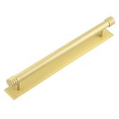 HOX-460SB-6060SB Frelan Hardware Hoxton Sturt Cabinet Handle 224mm on Stepped Backplate Backplate Satin Brass