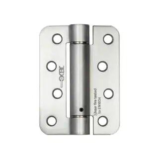 J9800RSC Frelan Hardware Jedo Steel Radiused Single Action Spring Hinges 102mm x 76mm x 2.7mm (Pack of 3) Satin Chrome