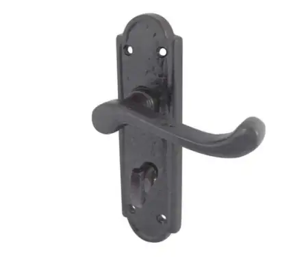 Click Here To Enlarge This Photo Of JAB300B Frelan Hardware Jedo Black Antique Turnberry Suite Door Handles on Bathroom Plate