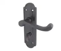 JAB300B Frelan Hardware Jedo Black Antique Turnberry Suite Door Handles on Bathroom Plate