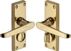 V3935-PB Heritage Brass Door Handle For Privacy Set Victoria Short Design Polished Brass Finish
