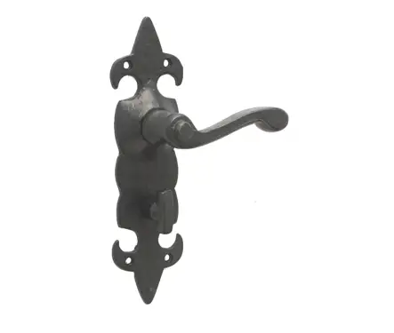 Click Here To Enlarge This Photo Of JAB83B Frelan Hardware Jedo Black Antique Fleur De Lys Suite Door Handles on Bathroom Plate