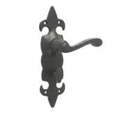 JAB83B Frelan Hardware Jedo Black Antique Fleur De Lys Suite Door Handles on Bathroom Plate
