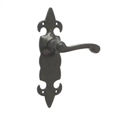 Click Here To Enlarge This Photo Of JAB84 Frelan Hardware Jedo Black Antique Fleur De Lys Suite Door Handles on Latchplate