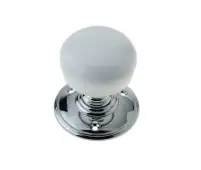 JC50 Frelan Hardware Jedo Porcelain Mortice Door Knob White on Polished Chrome Rose