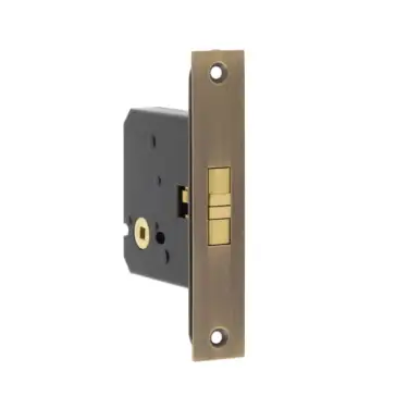 Click Here To Enlarge This Photo Of JL840AB Frelan Hardware Jedo Sliding Door Bathroom Lock (56mm Backset) Antique Brass