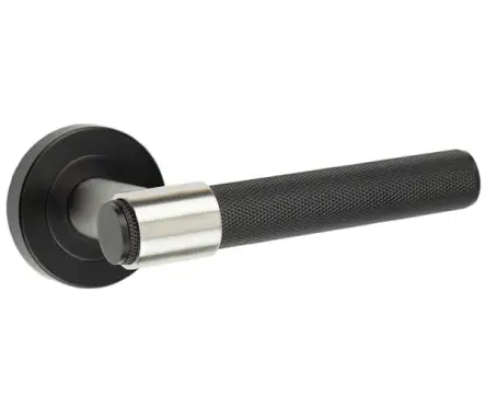Click Here To Enlarge This Photo Of JMB105 Frelan Hardware Nero Matt Black T-Bar Knurled Door Lever Handles on Round Rose