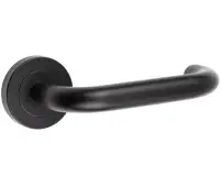 JMB13 Frelan Hardware Nero Matt Black Orbit Door Lever Handles on Round Rose