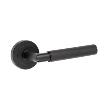 Click Here To Enlarge This Photo Of JMB400 Frelan Hardware Nero Matt Black Mitred Knurled Door Lever Handle on Round Rose
