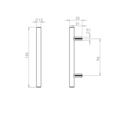 Click Here To Enlarge This Photo Of JPS110A Frelan Hardware Polished Stainless Steel T Bar Cabinet Handle 156mm x 12mm (96mm centres)