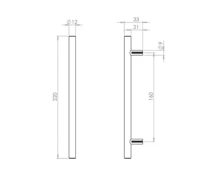 Click Here To Enlarge This Photo Of JPS110C Frelan Hardware Polished Stainless Steel T Bar Cabinet Handle 220mm x 12mm (160mm centres)