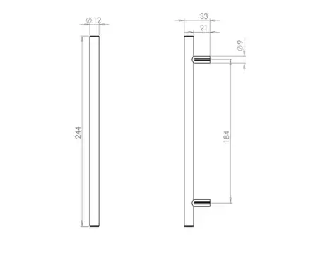 Click Here To Enlarge This Photo Of JPS110D Frelan Hardware Polished Stainless Steel T Bar Cabinet Handle 244mm x 12mm (184mm centres)