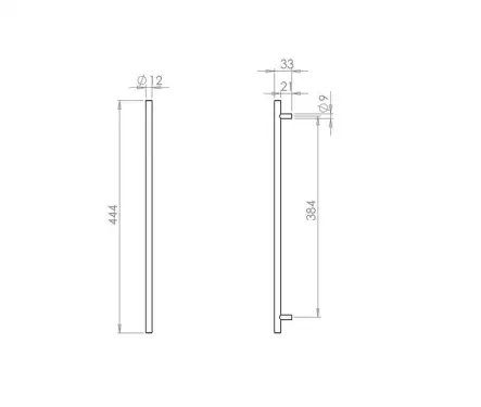 Click Here To Enlarge This Photo Of JPS112C Frelan Hardware Polished Stainless Steel T Bar Cabinet Handle 444mm x 12mm (384mm centres)