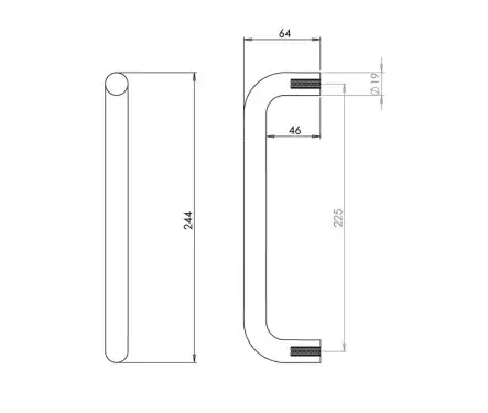 Click Here To Enlarge This Photo Of JPS119B Frelan Hardware Polished Stainless Steel (G304) 225mm x 19mm D Shape Pull Handles (Bolt Through)
