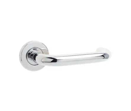 Click Here To Enlarge This Photo Of JPS13 Frelan Hardware Orbit 19mm Door Handles on 8mm Sprung Rose Grade 304 Polished Stainless Steel